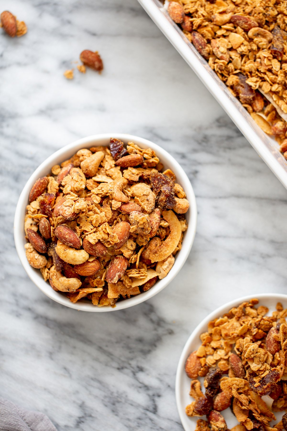 coconut granola  two small bowls of homemade almond coconut granola