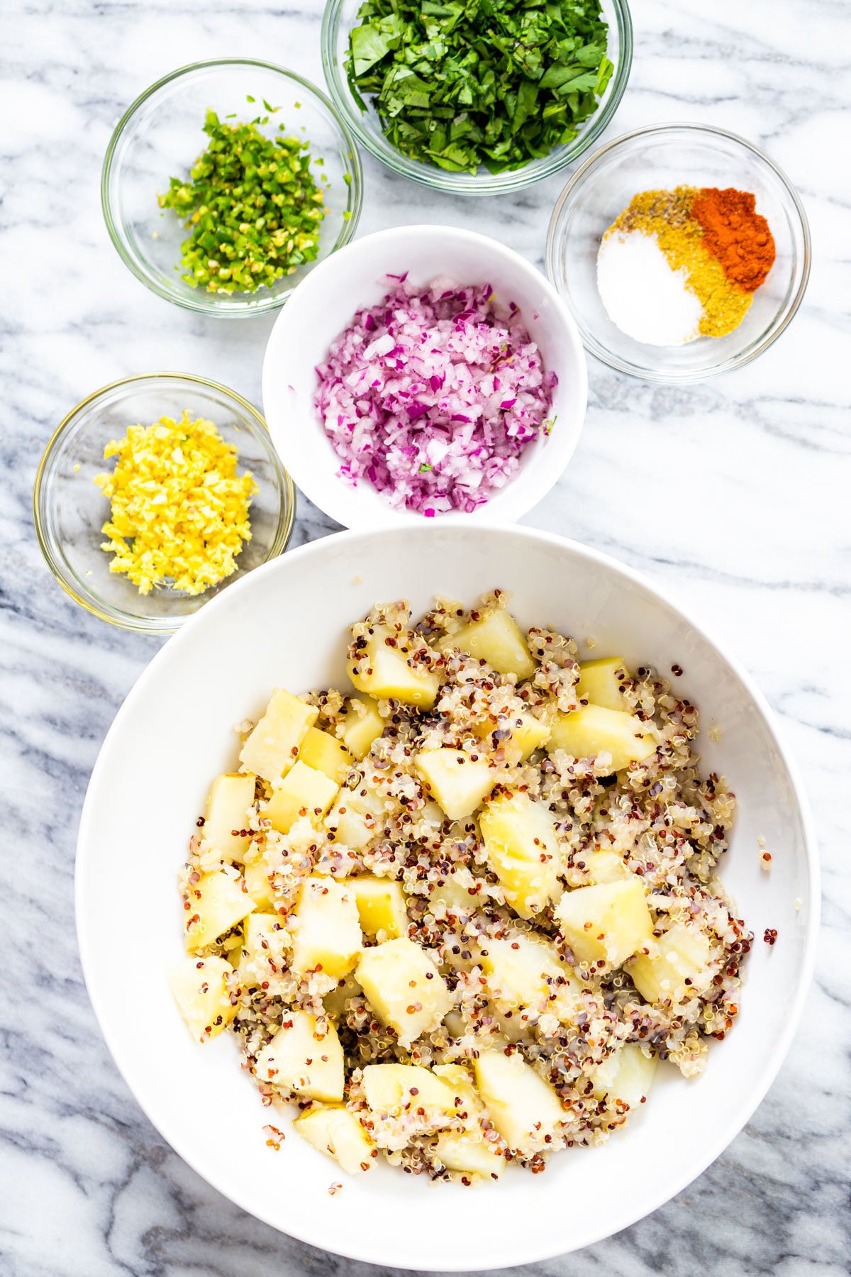 ingredients needed for making vegan quinoa potato waffles