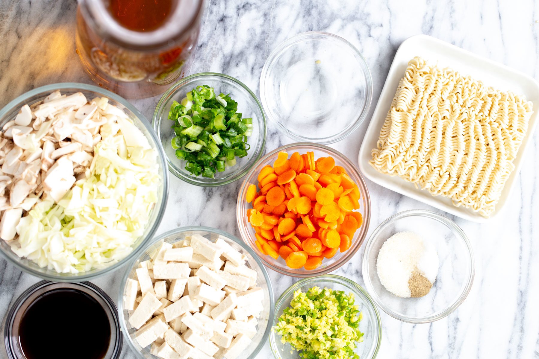 vegan hot and sour soup  overhead shot of ingredients needed for making vegan hot and sour soup