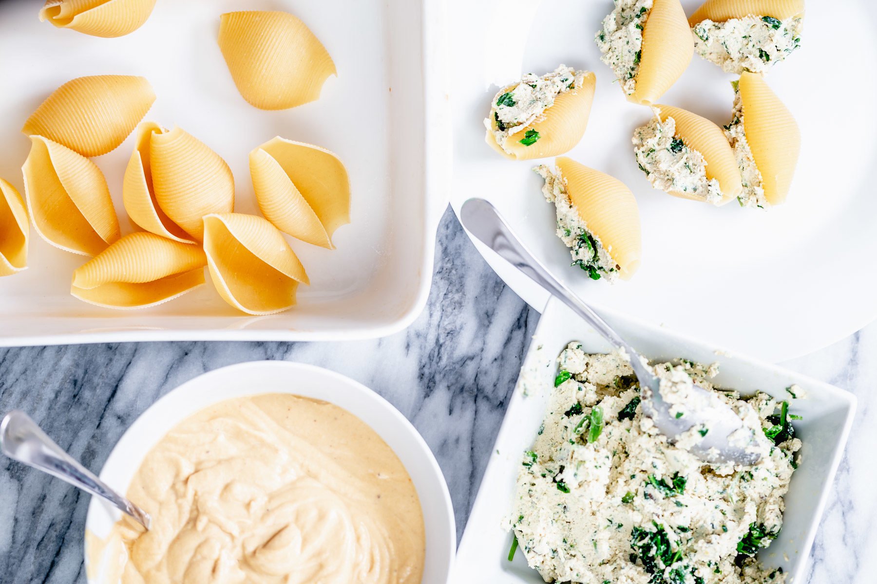 vegan stuffed shells mis en place for vegan stuffed shells recipe
