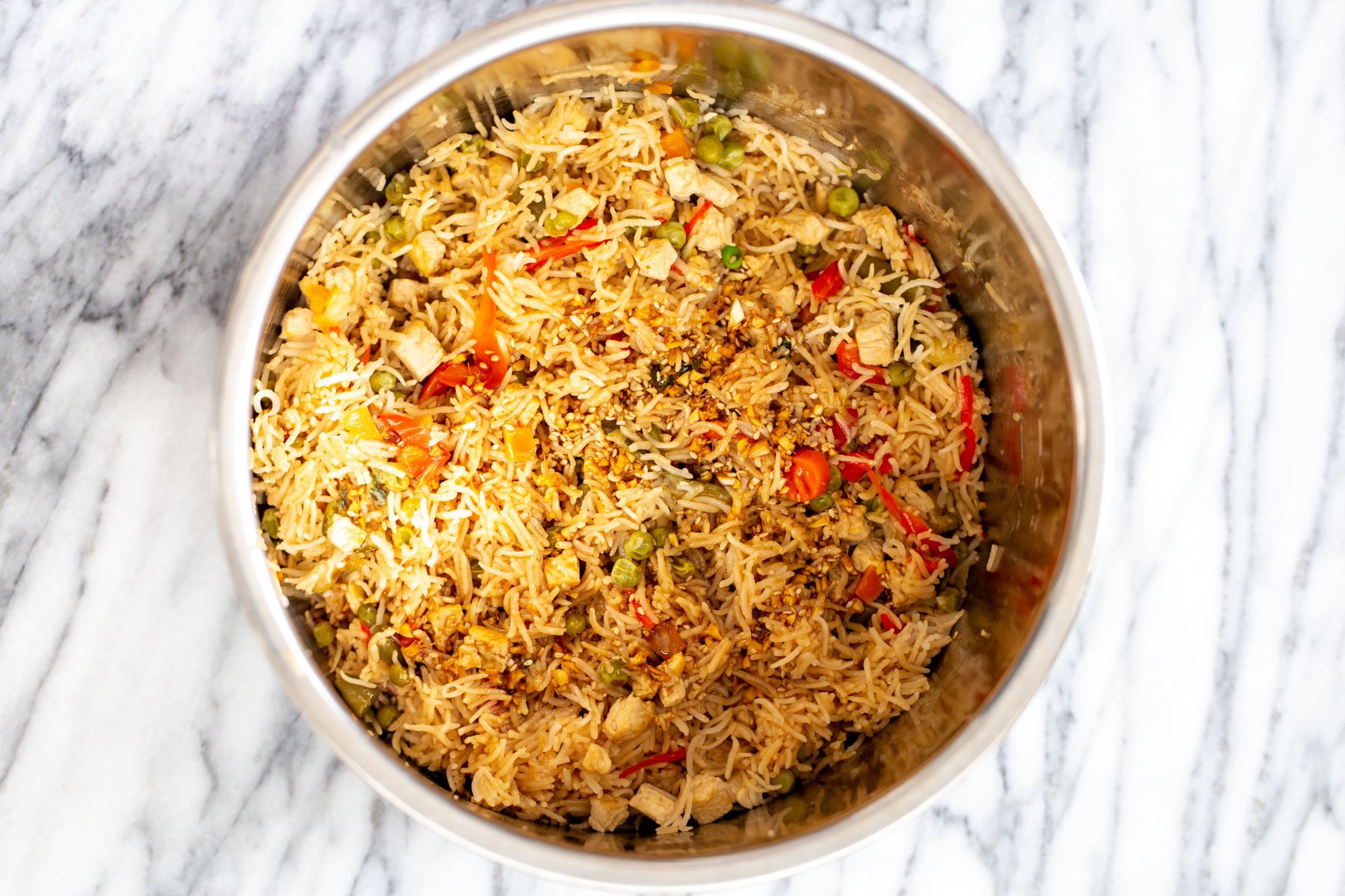teriyaki sauce being added to Instant Pot
