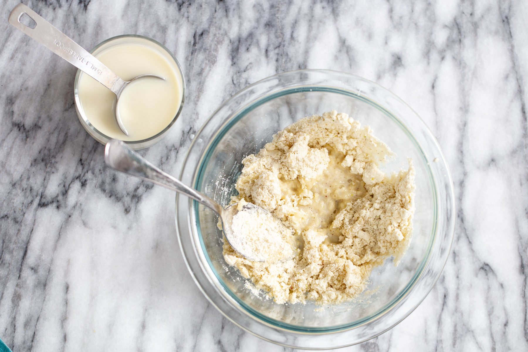 batter for vegan gulab jamun donuts being mixed