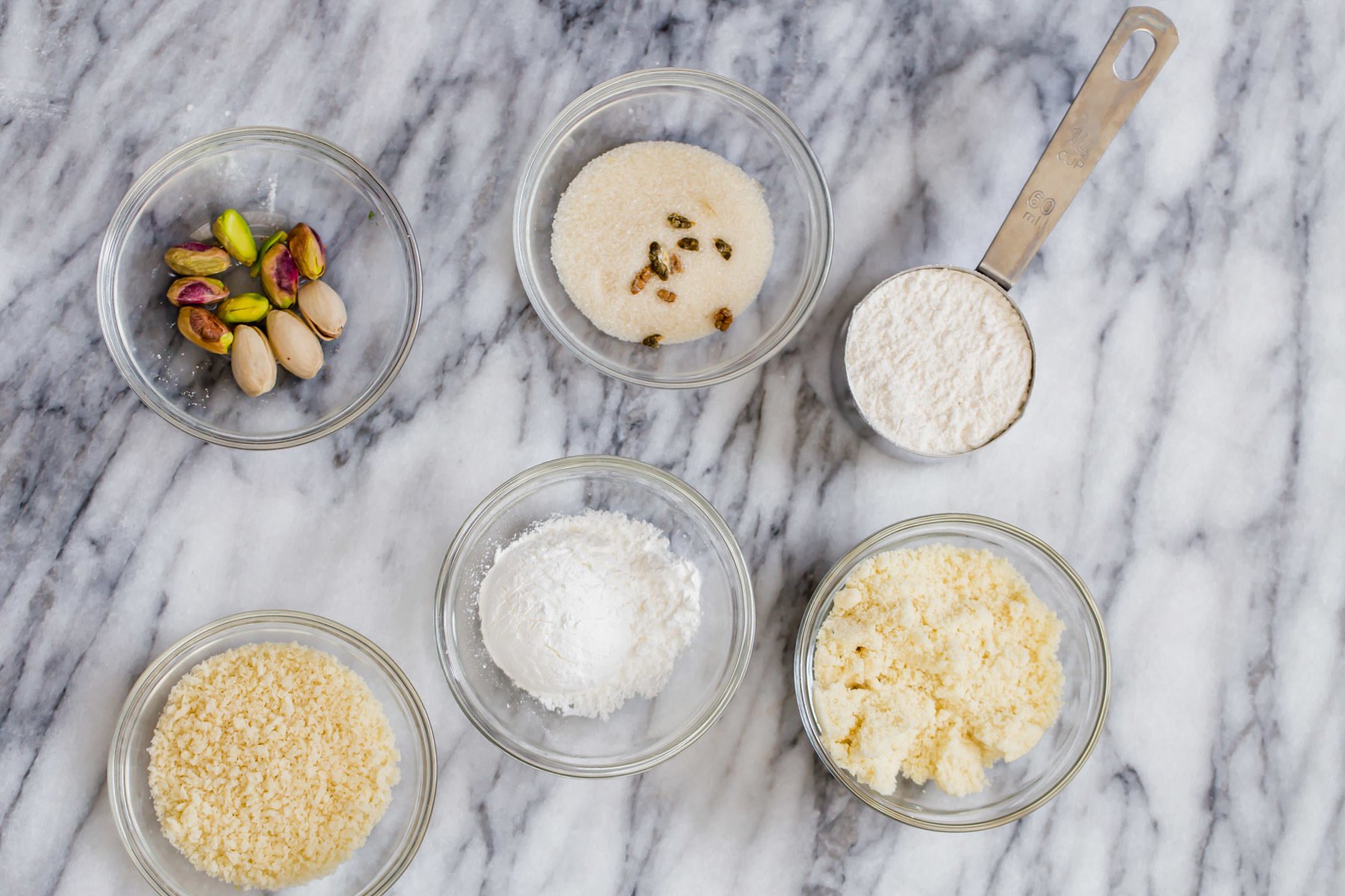 overhead shot of ingredients used for making vegan gulab jalum dry mix