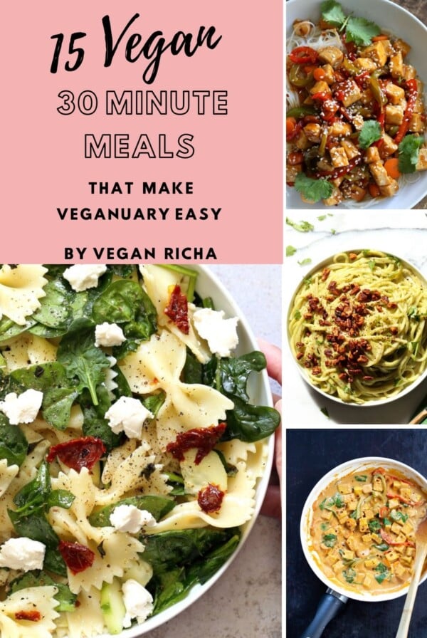 a collage of easy vegan 30 minute meals for veganuary