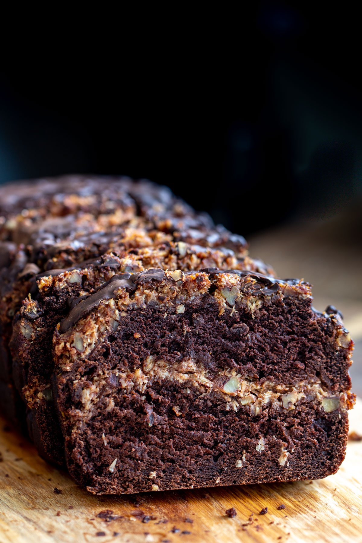 Vegan German Chocolate Loaf Cake vegan German Chocolate Loaf Cake with a coconut caramel swirl in the middle