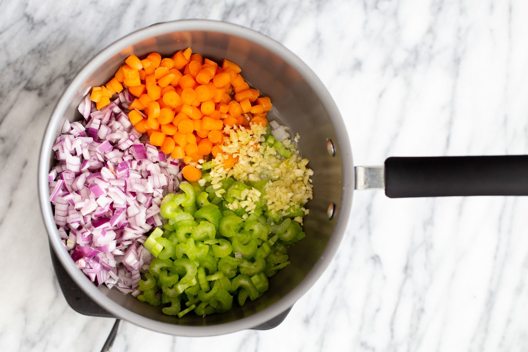chopped veggies in a saucepan