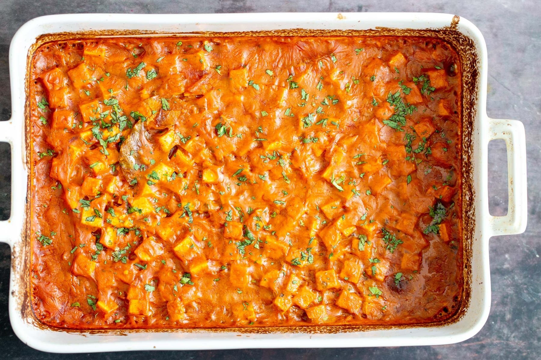 baked vegan tofu curry casserole