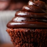 close-up of vegan gluten-free chocolate cupcake without wrapper