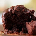 bite shot of vegan gluten-free chocolate cupcake