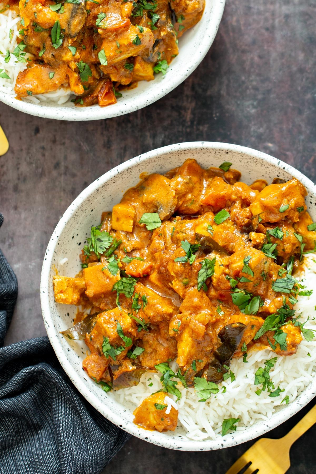 tofu casserole   plate with rice and Indian Tofu Casserole