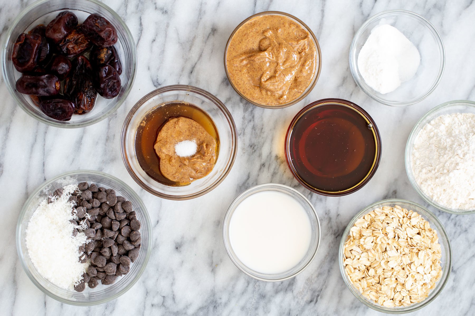 ingredients needed for making vegan date caramel oatmeal bars 
