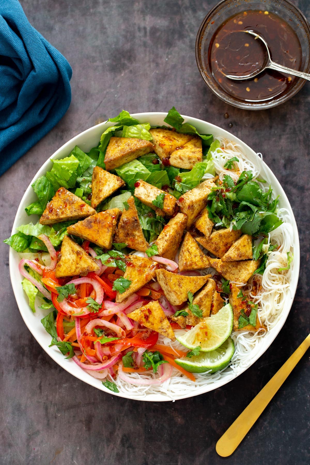 tofu noodle bowls Vietnamese tofu noodle bowls drizzled with sweet spicy maple lime dressing