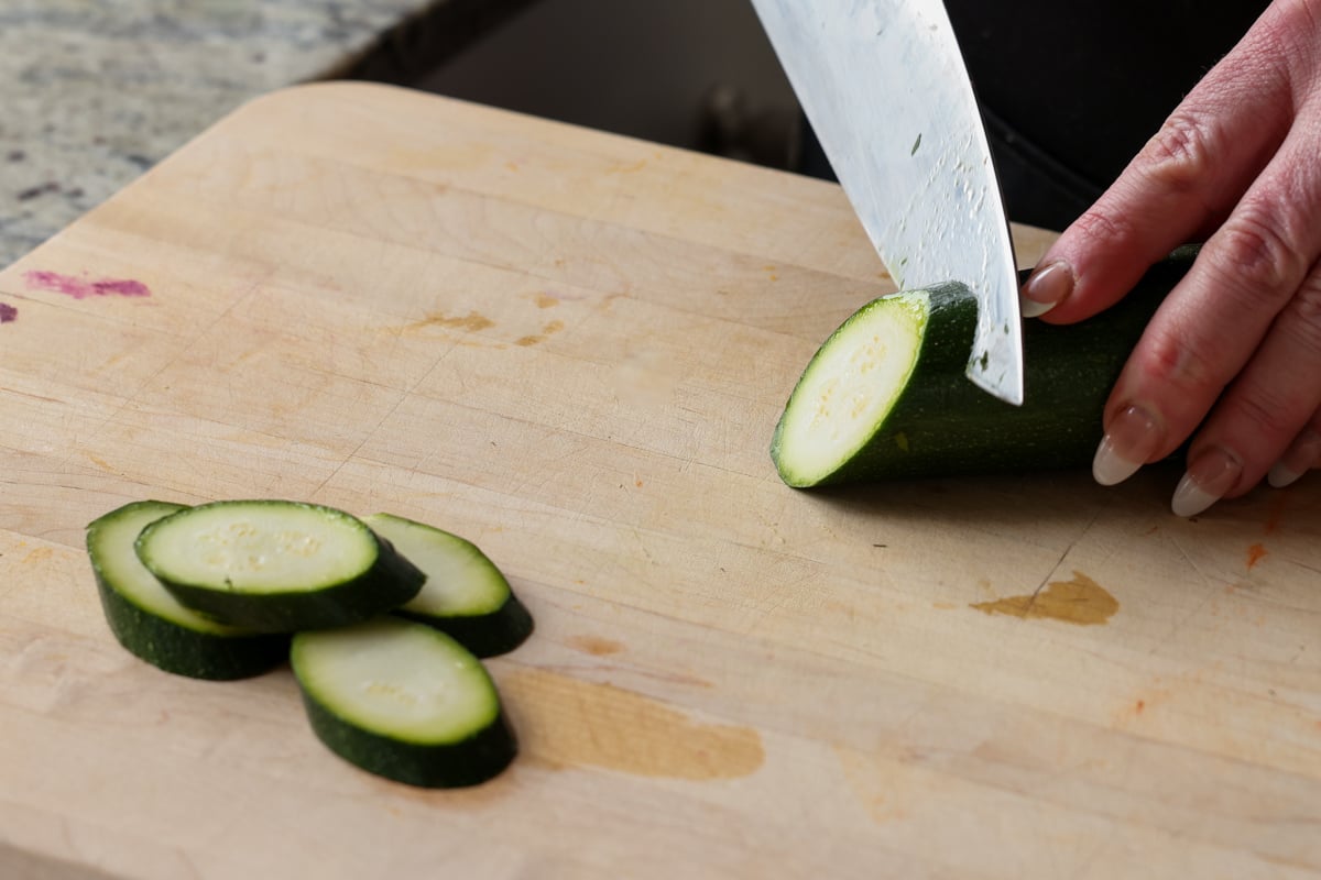 slicing the zucchini