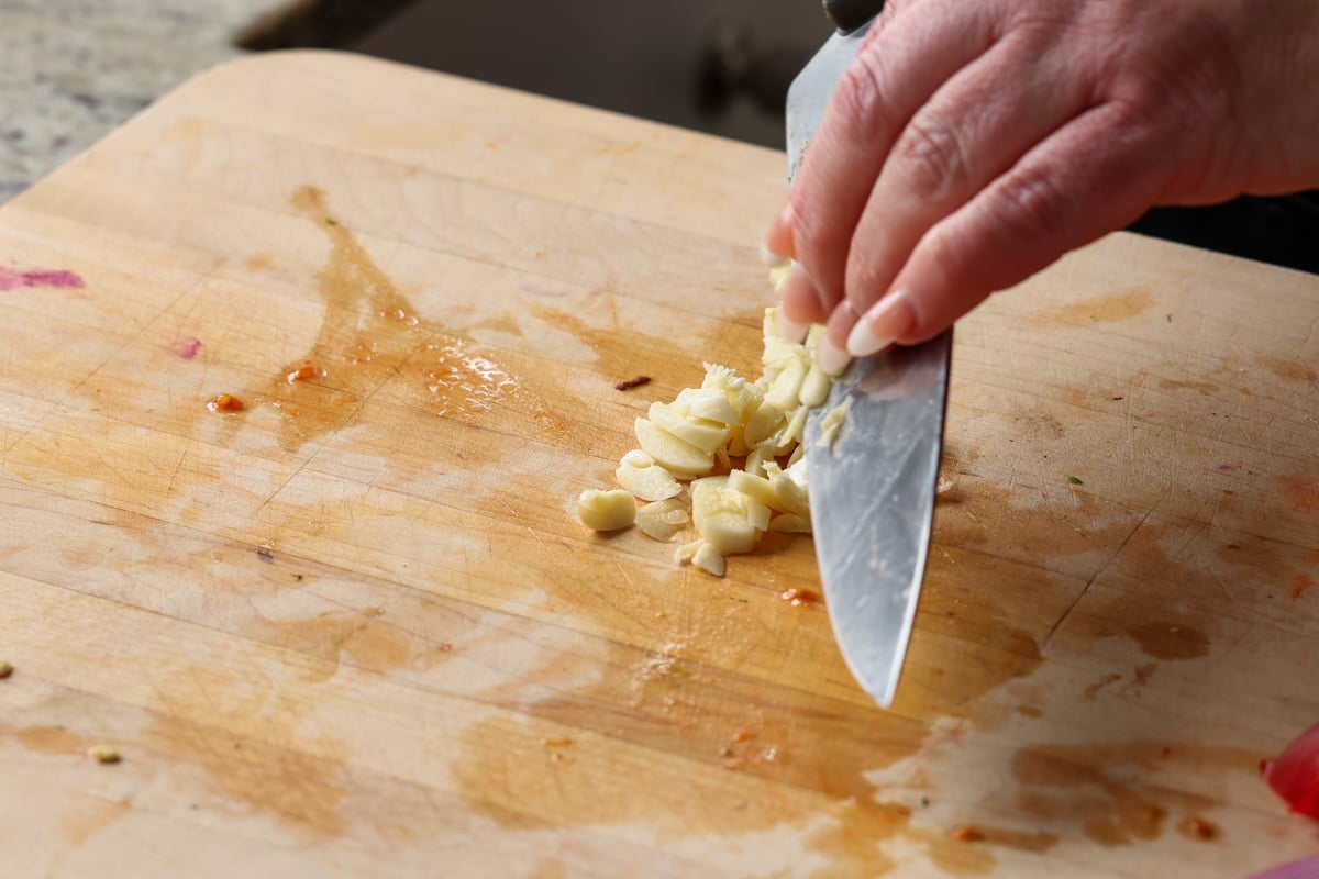 mincing the garlic