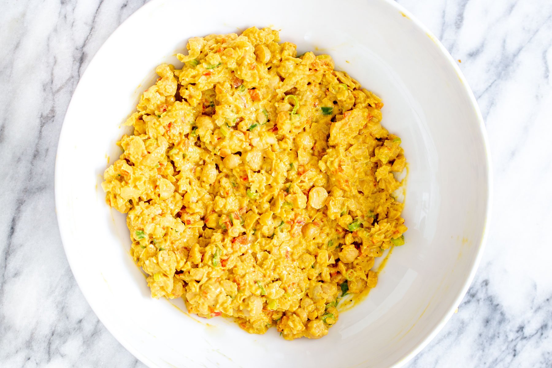 chickpea breakfast  vegan chickpea scramble in a white bowl