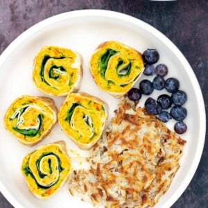 chickpea scramble pinweels served with blueberries