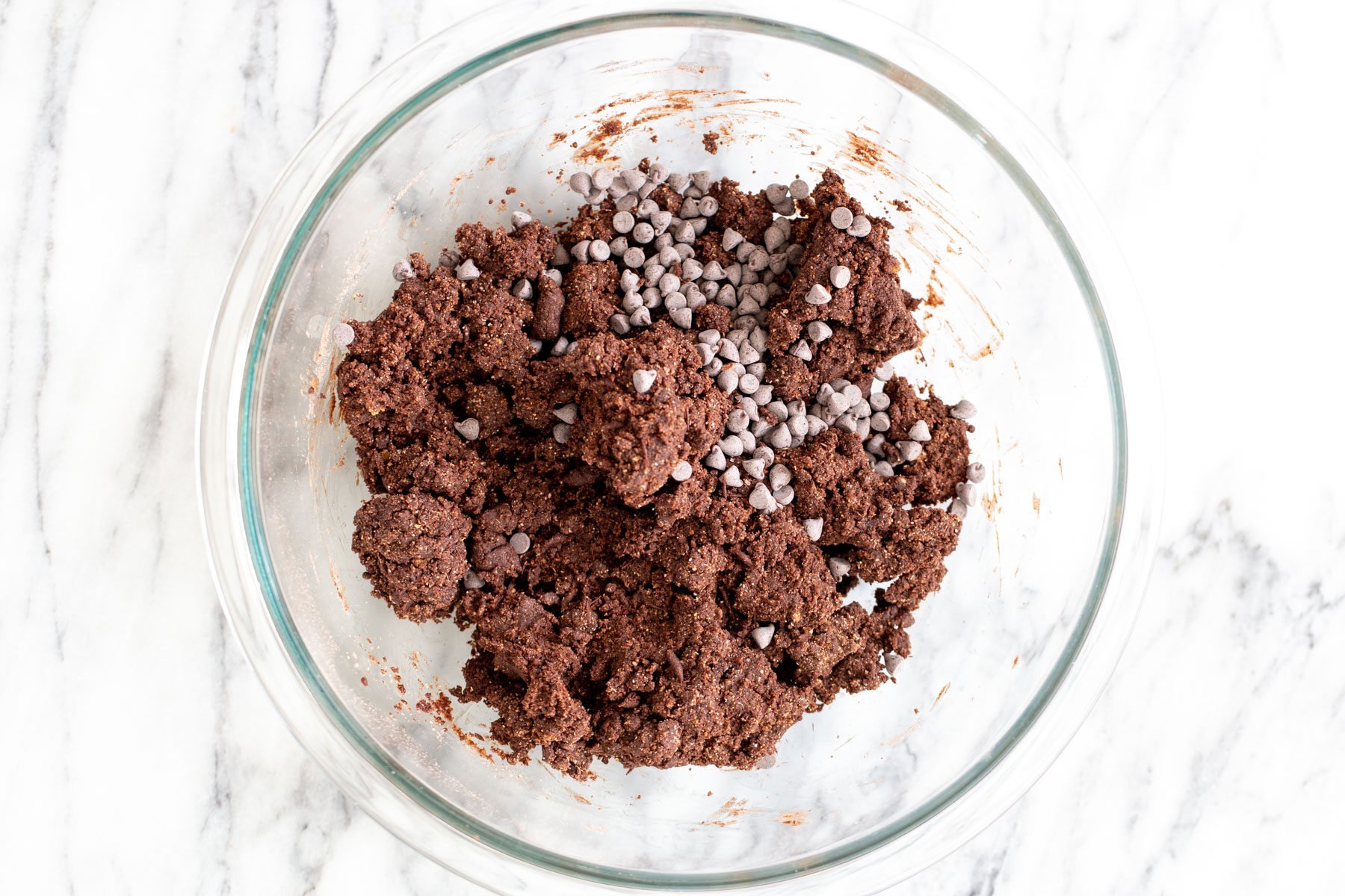 vanilla ice cream sandwiches vegan chocolate cookie dough batter in a glass bowl