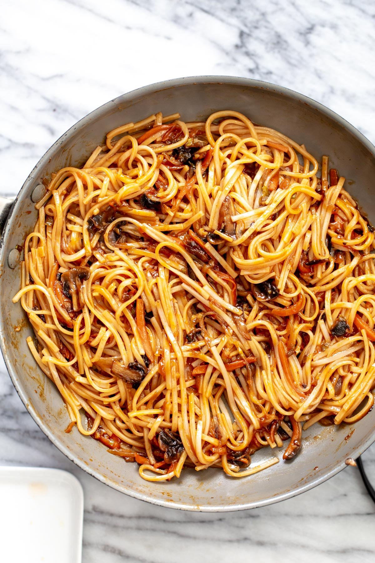 gochujang noodles  Vegan Korean gochujang noodles in a saucepan