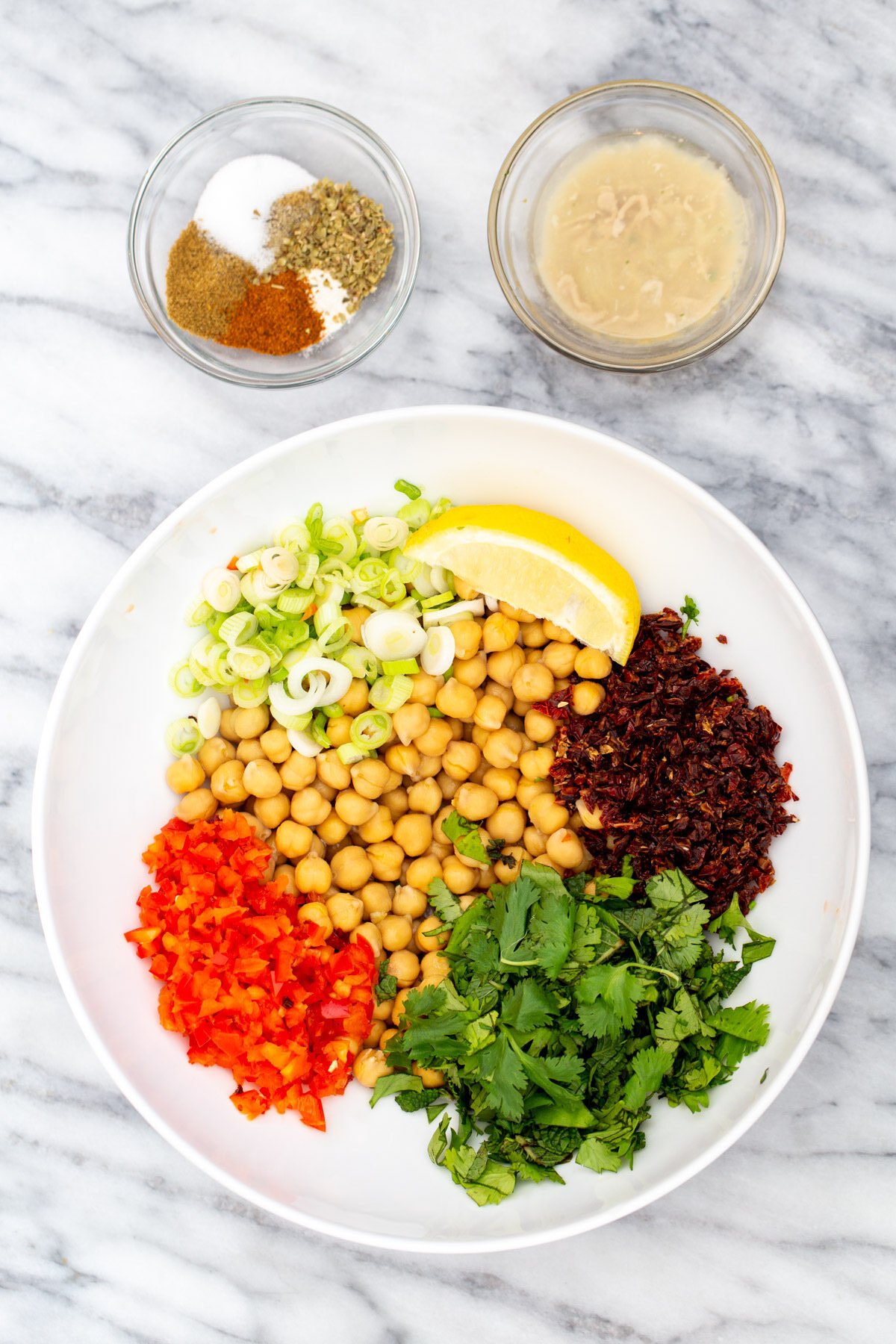 Mediterranean sandwich  ingredients needed for making vegan Mediterranean chickpea salad