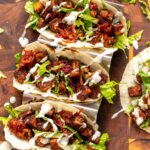 overhead shot of blackened tofu tacos