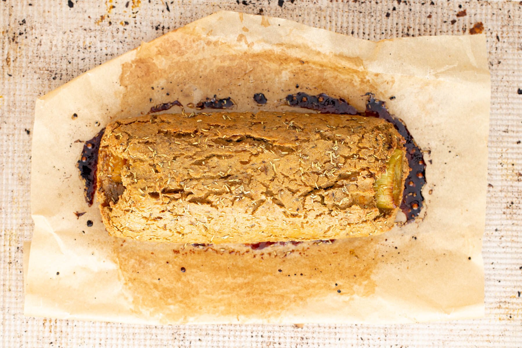 glutenfree roast  glazed chickpea roast on a piece of parchment paper