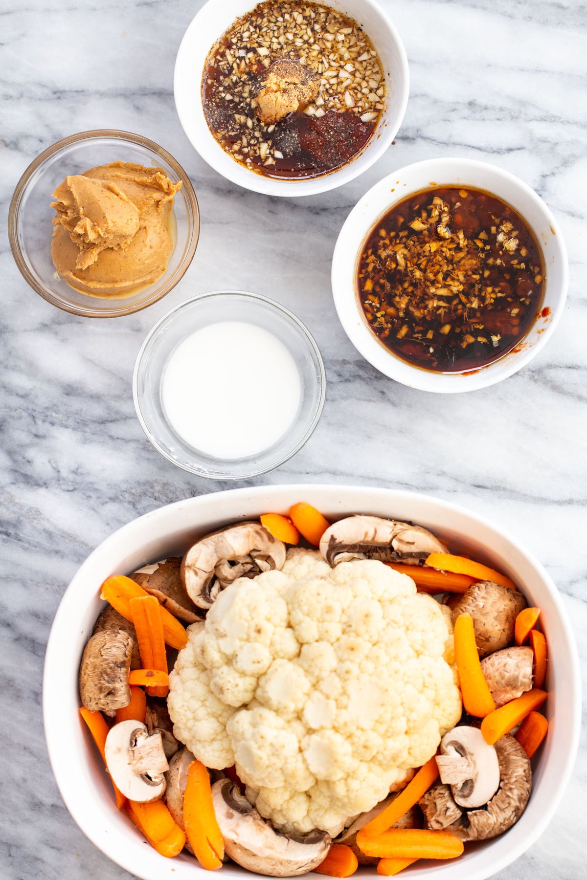 ingredients needed for making peanut butter miso whole roasted cauliflower