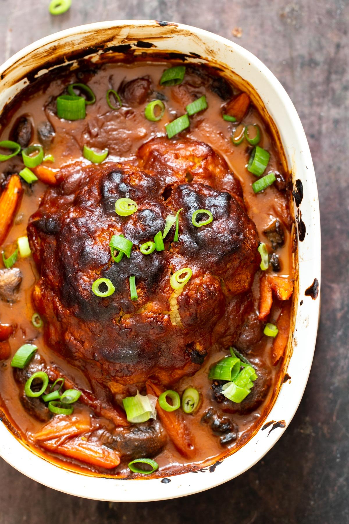 whole roasted cauliflower vegan whole roasted cauliflower with vegan peanut butter miso glaze