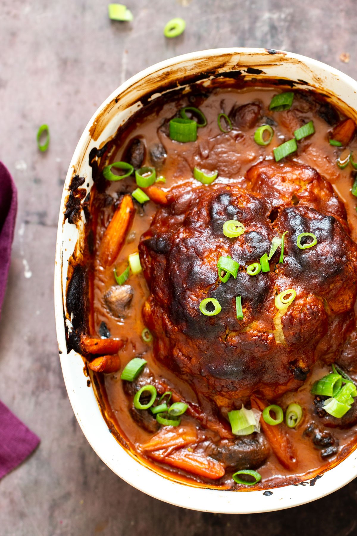 miso roasted cauliflower overhead shot of peanut butter miso roasted cauliflower