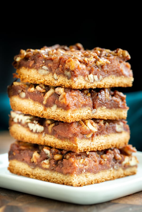 stacked vegan pecan pie bars