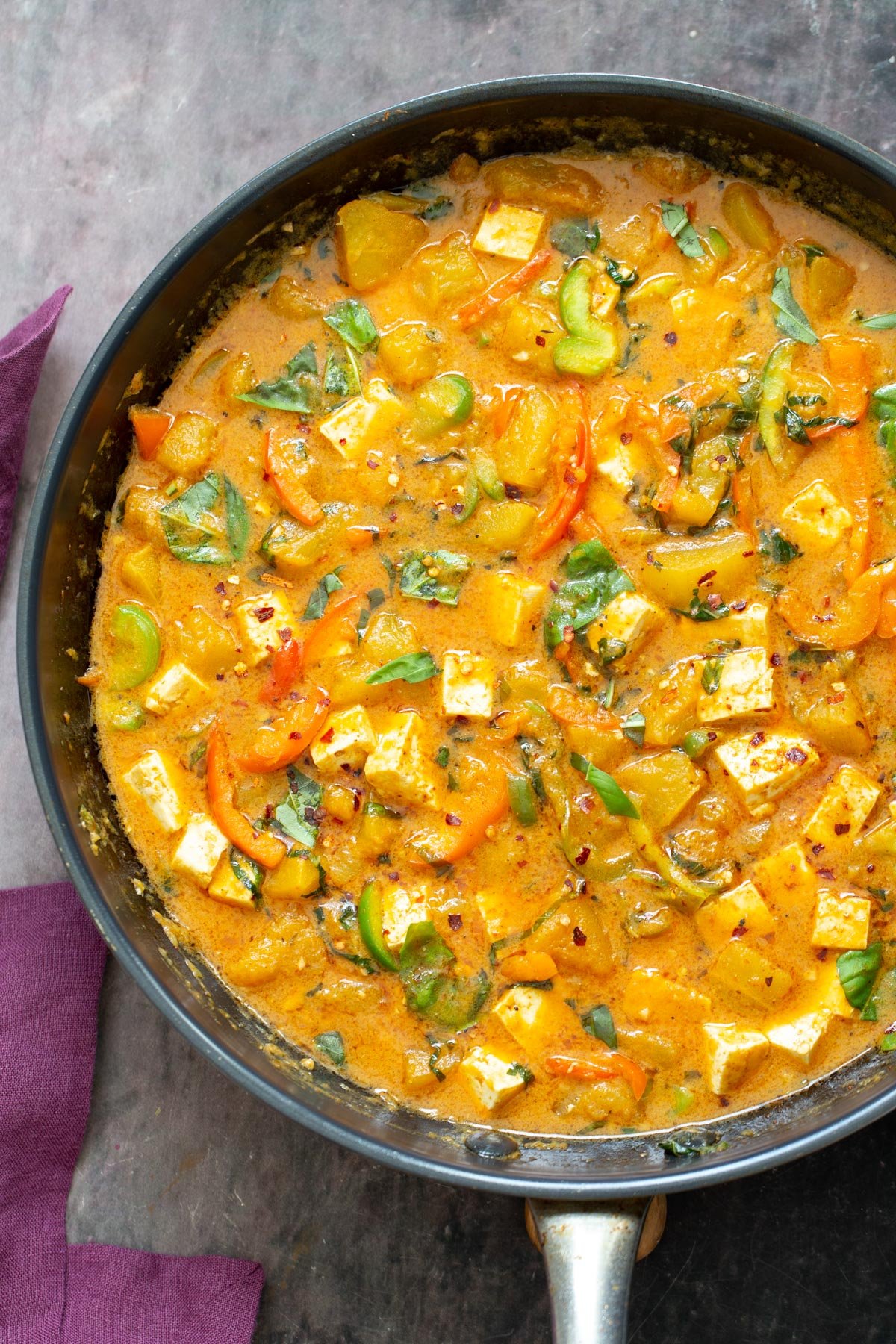 vegan pumpkin curry vegan pumpkin curry in black skillet
