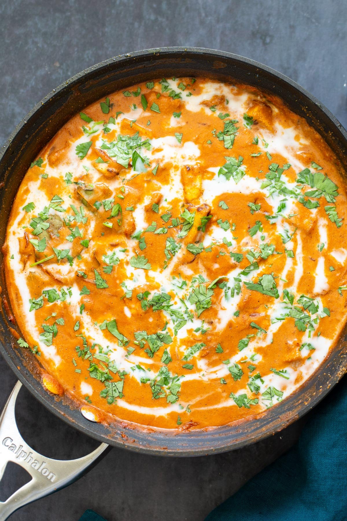 malai tofu  Indian malai tofu curry with coconut cream in a sauteeing pan