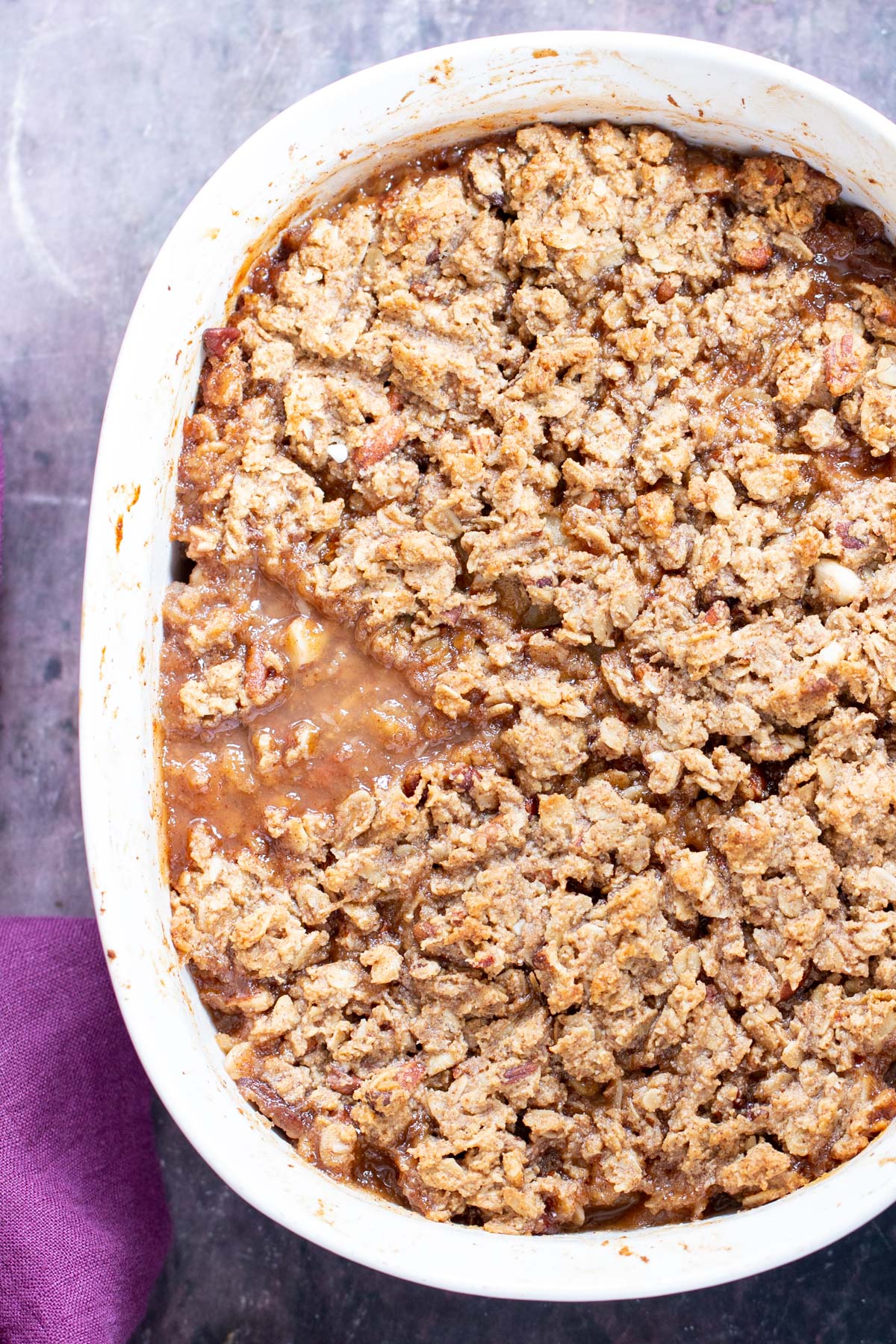 apple pear crisp  a casserole dish with apple pear crisp