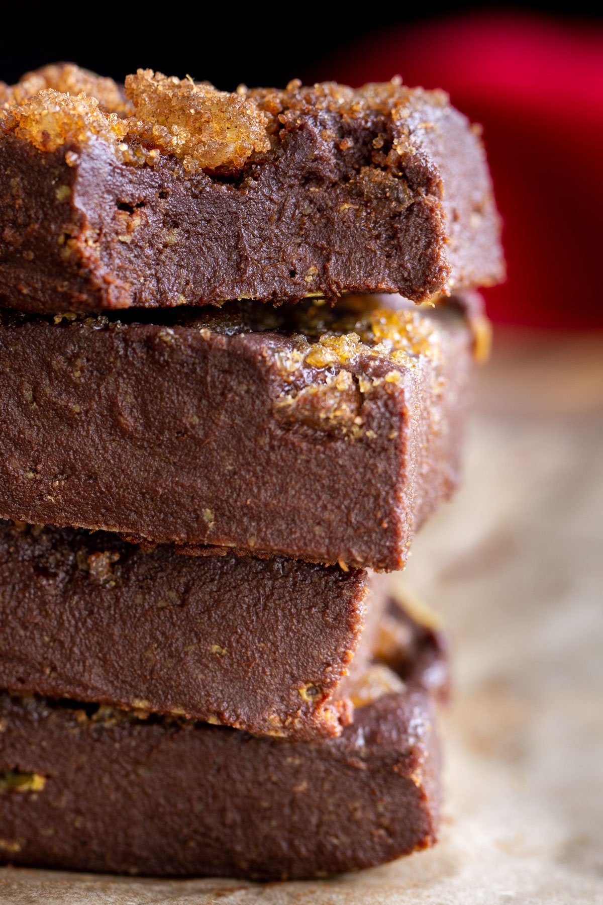 vegan gingerbread fudge stacked vegan gingerbread fudge topped with brown sugar and candied ginger