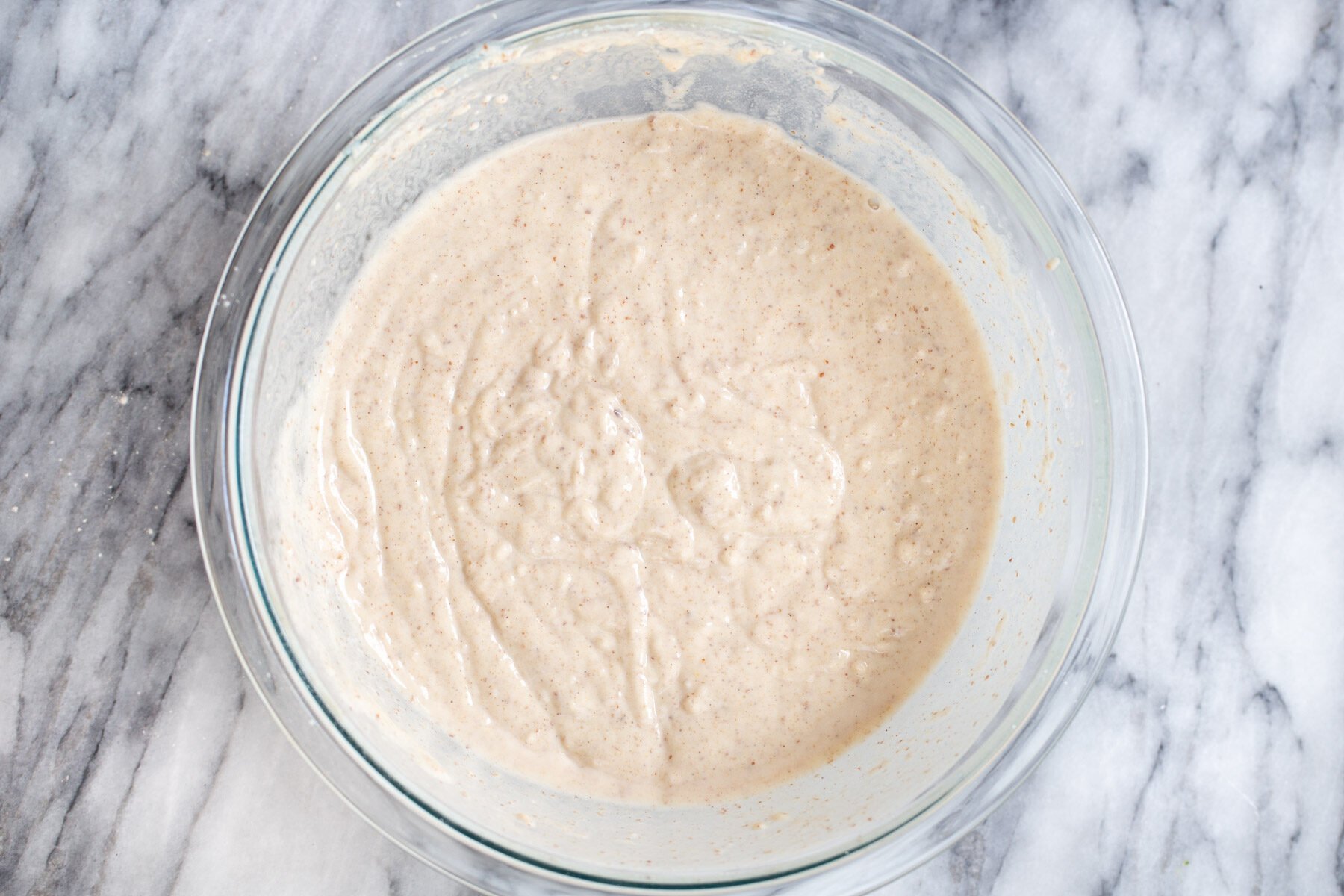 vegan sheet pancakes batter in a glass bowl 