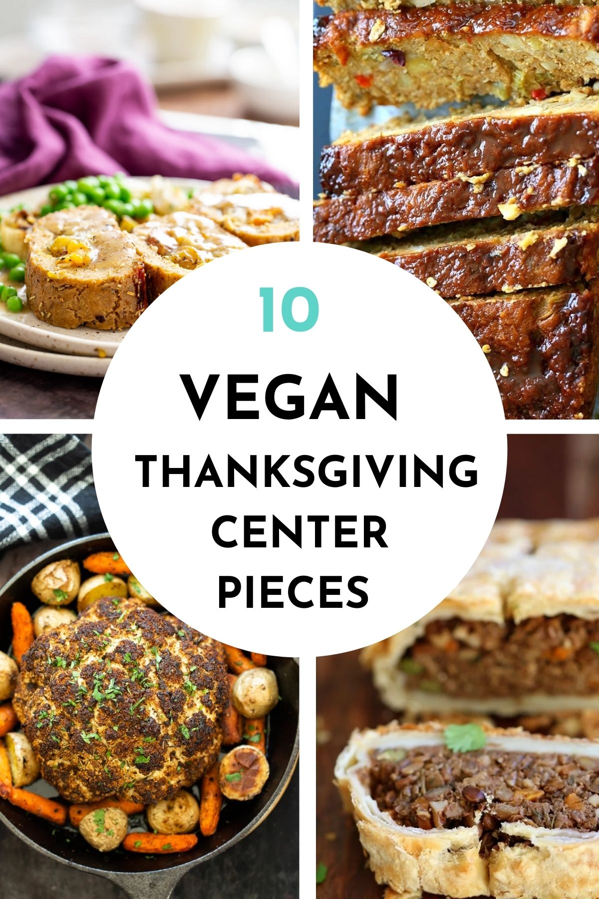 a picture collage of vegan Thanksgiving centerpieces