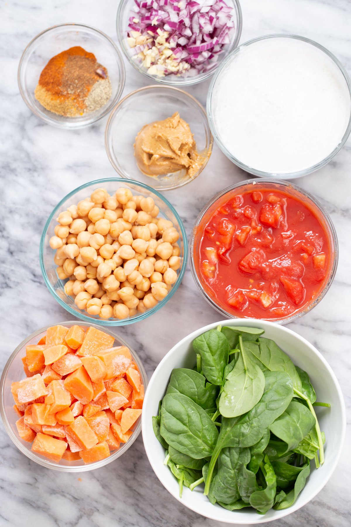 ingredients needed for vegan chickpea sweet potato curry