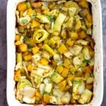 roasted root vegetables in a casserole dish