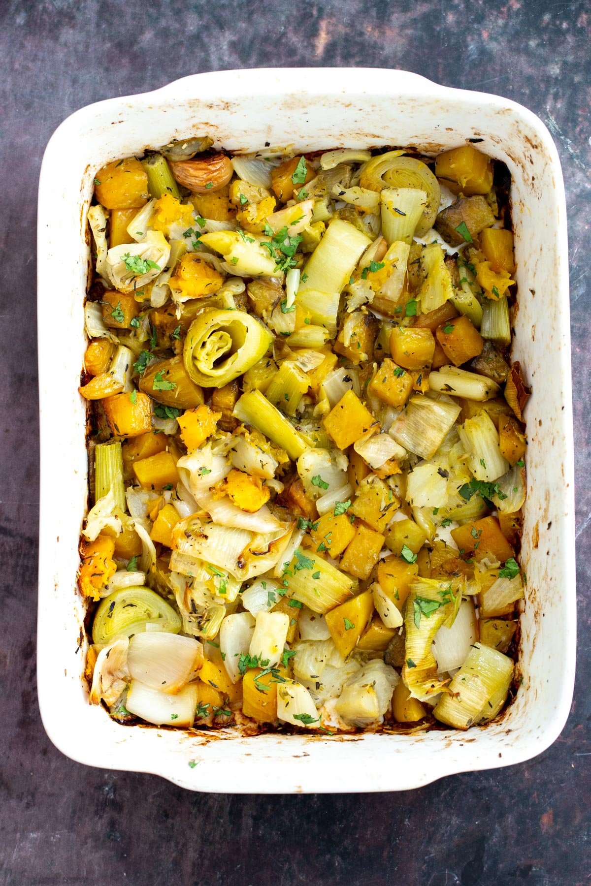 roasted golden beets roasted golden beets, fennel and leek in a casserole dish