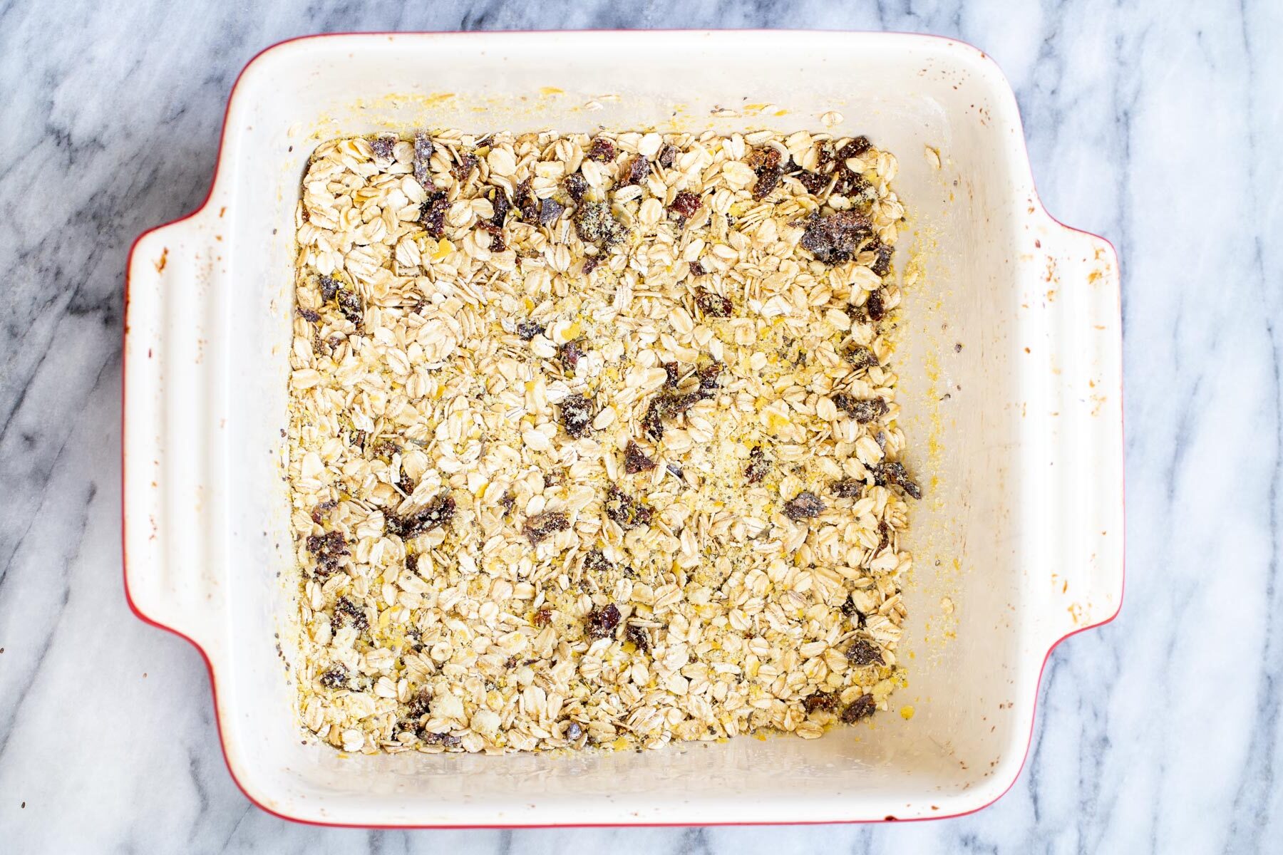 savory oatmeal bake dried ingredients for oatmeal bake in a casserole dish