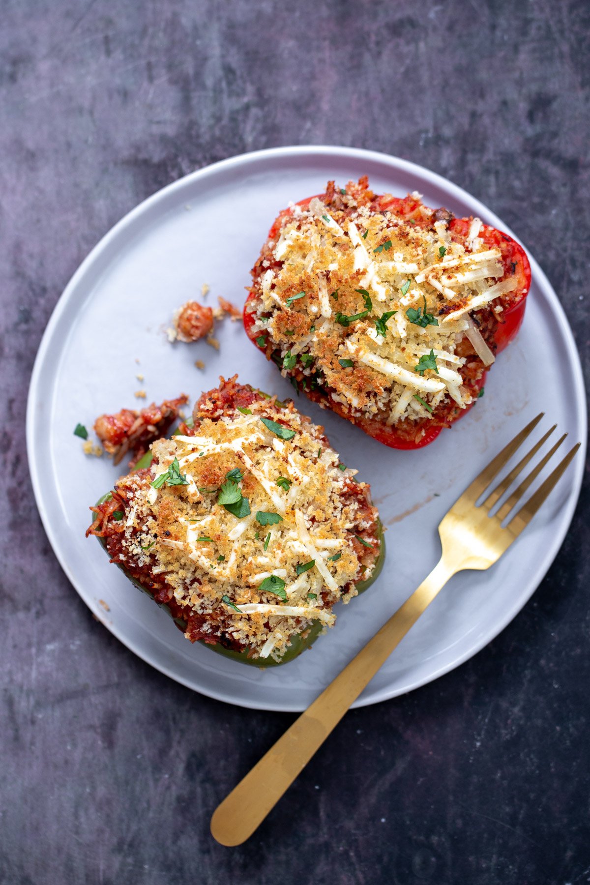 vegan stuffed bell pepper on a plate