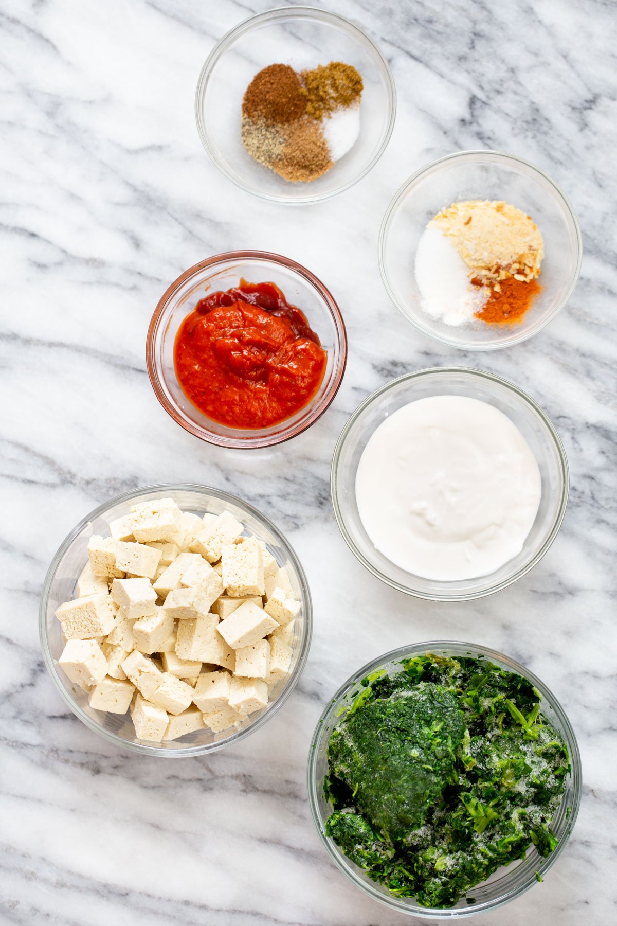 spinach tofu curry ingredients for making vegan spinach tofu curry