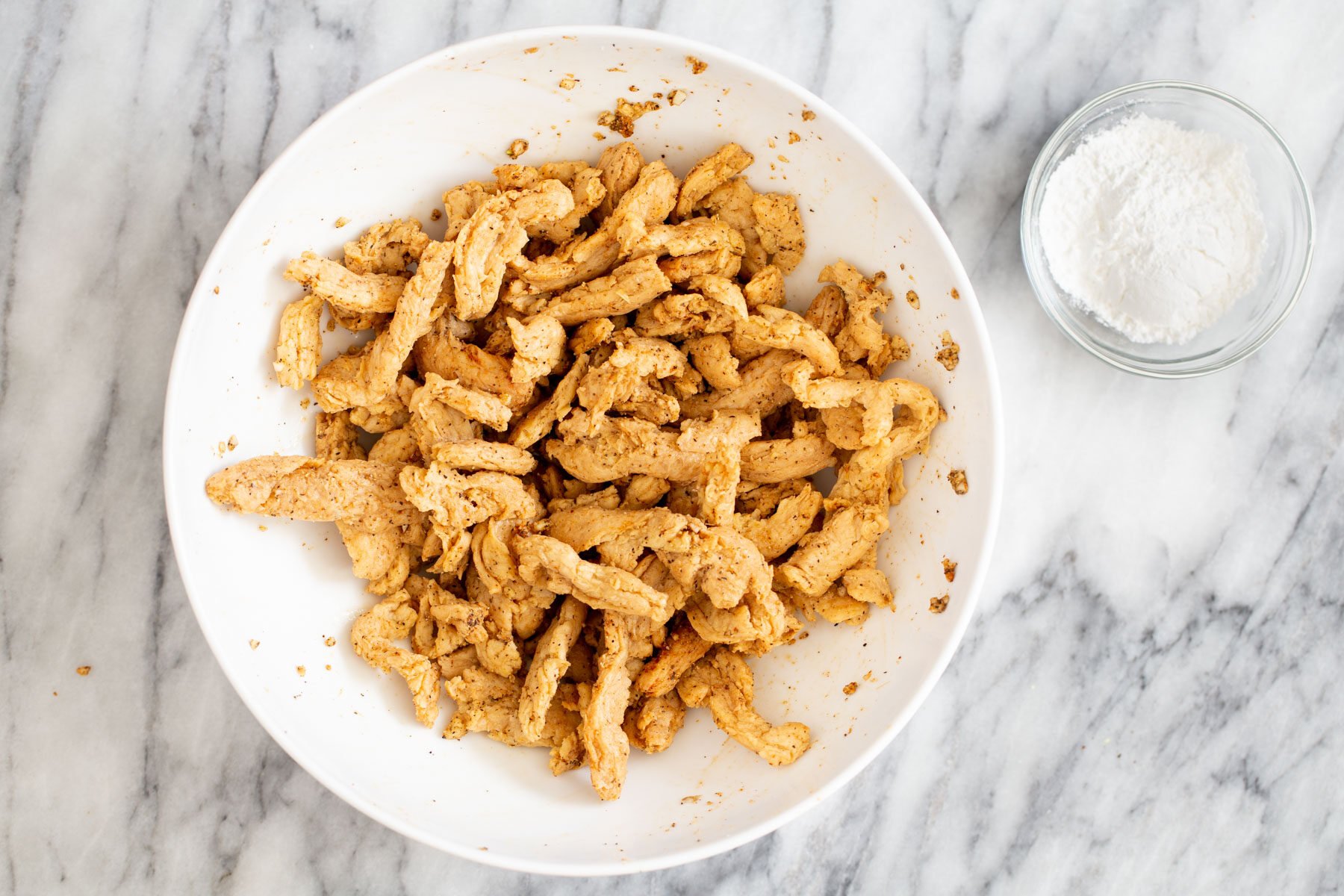rehydrated soycurls sprinkled with spices