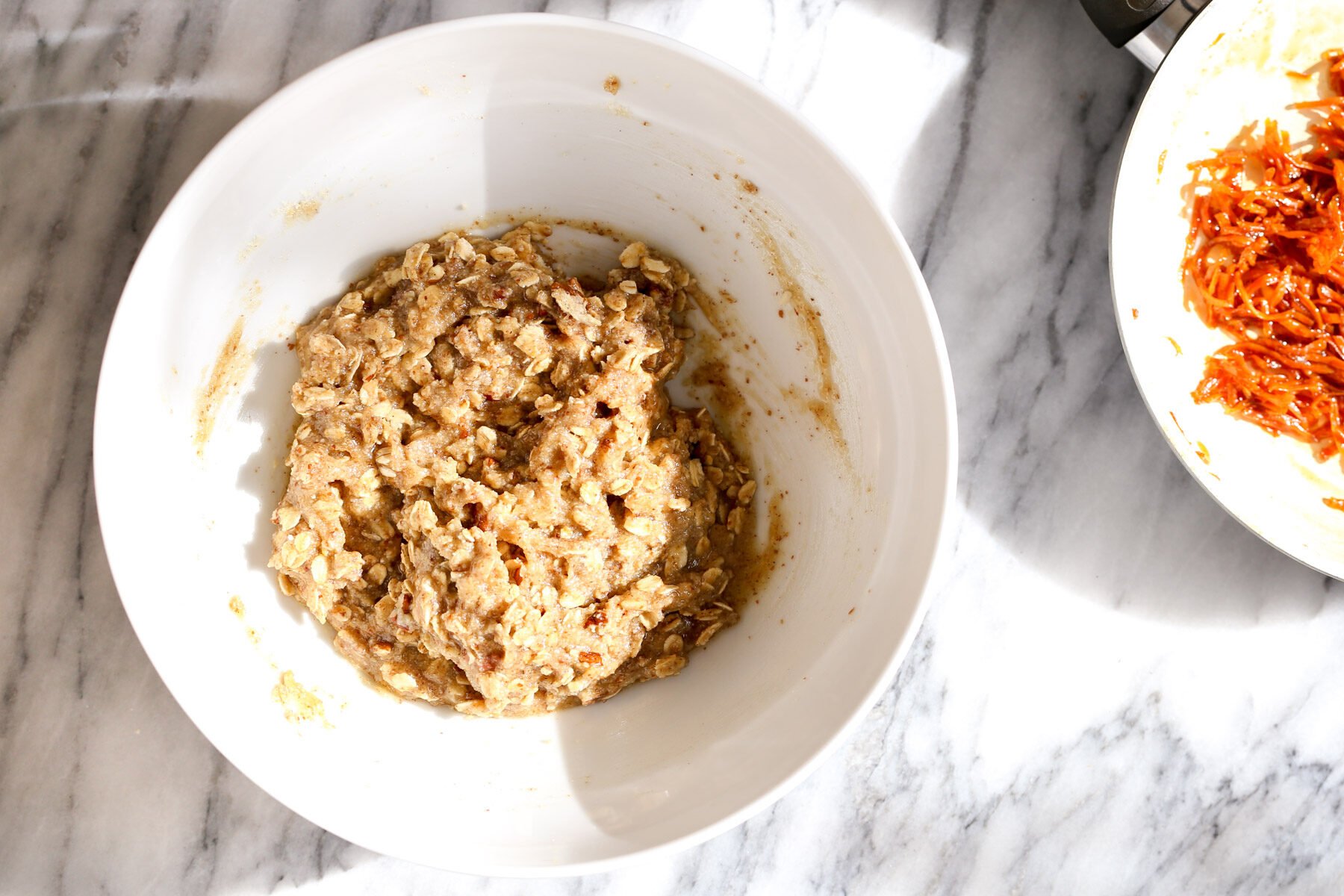 oatmeal cookie dough in a small white bowl