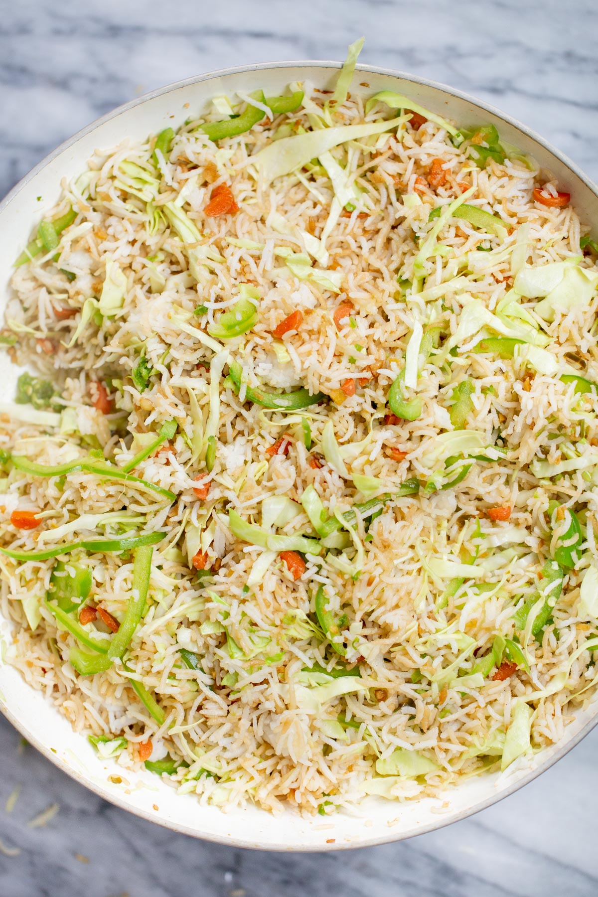 Indo Chinese Fried Rice Fried Rice in a sauteeing pan