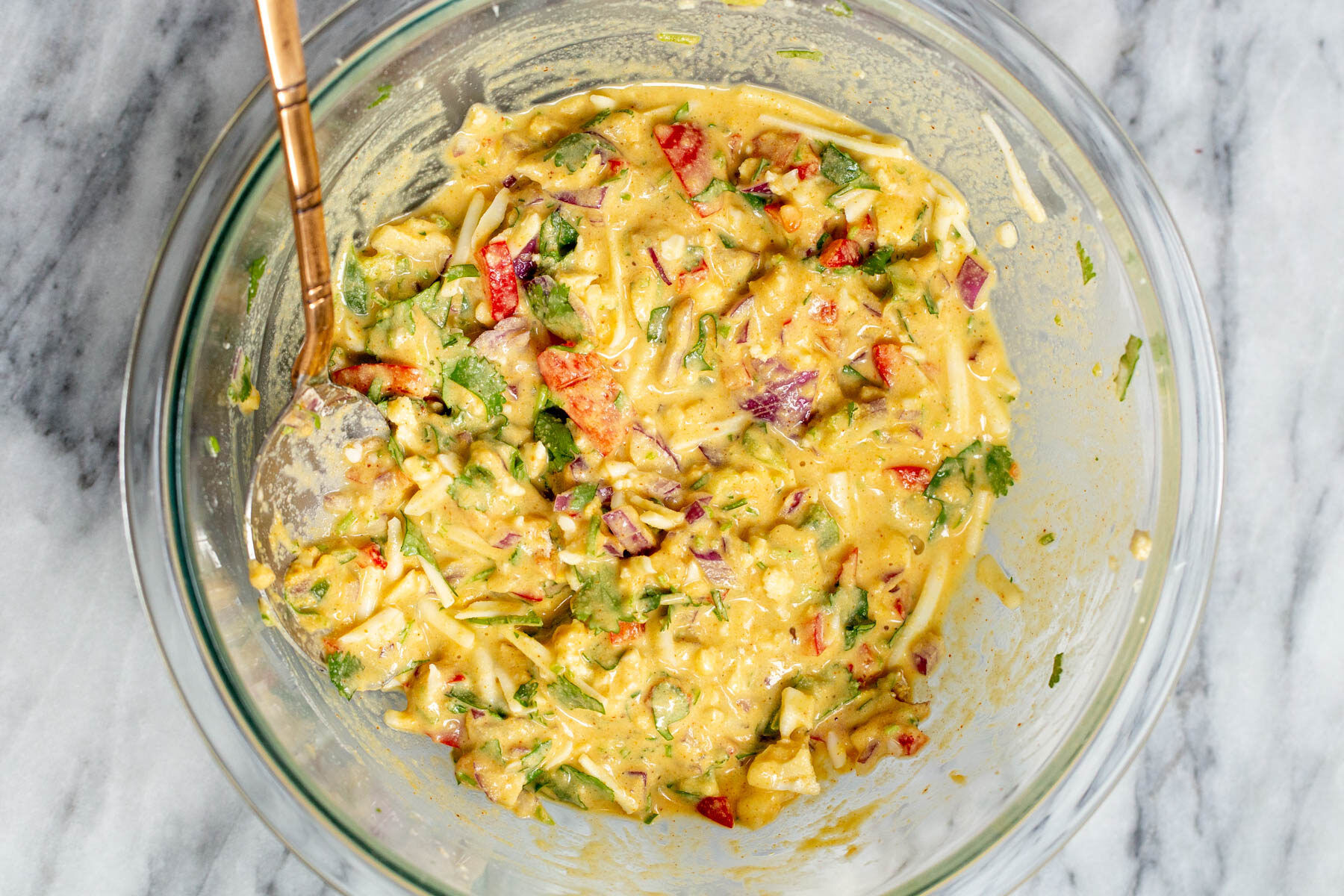 vegan chickpea flour pancake batter in a glass bowl