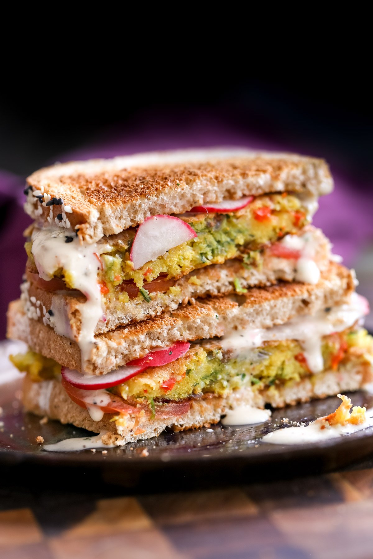 chickpea flour veggie breakfast sandwiches with vegan ranch