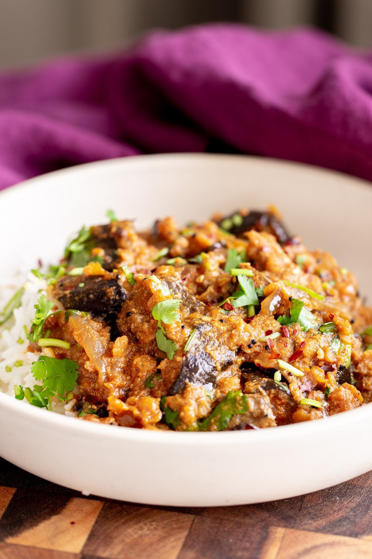 eggplant curry recipe South Indian Eggplant curry served over rice