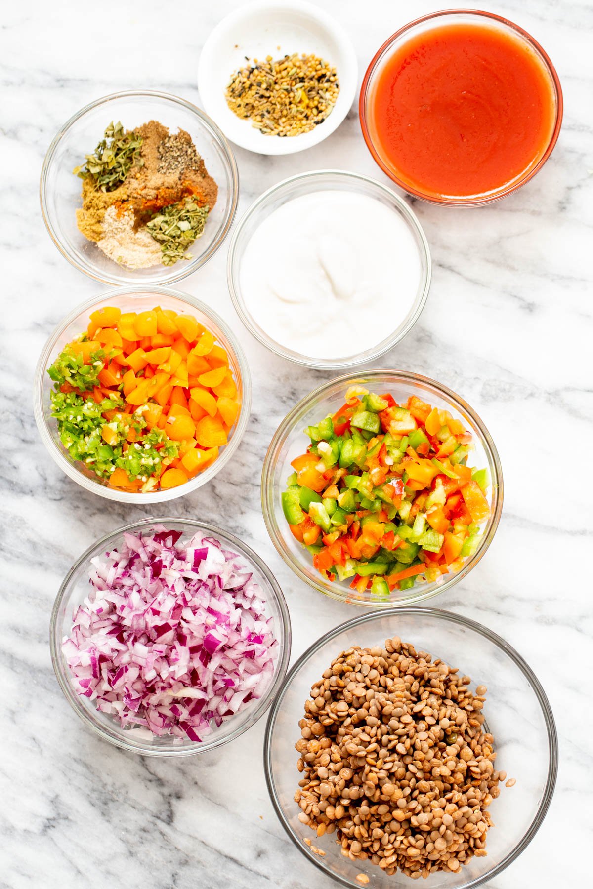 ingredients on a marble countertop