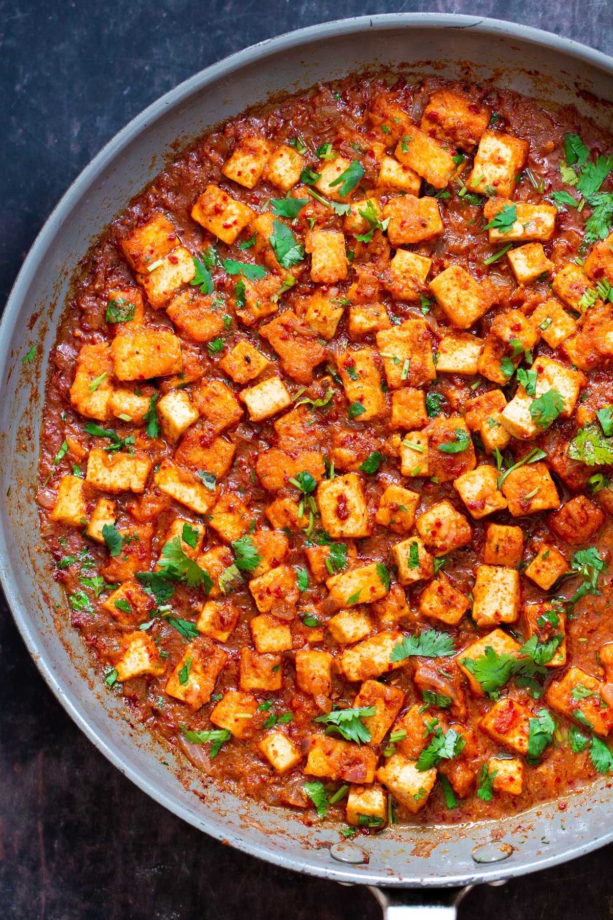 tofu vindaloo in a sauteeing pan