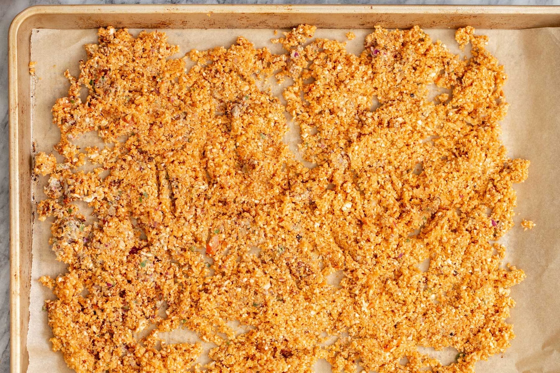 cauliflower taco meat on a baking sheet